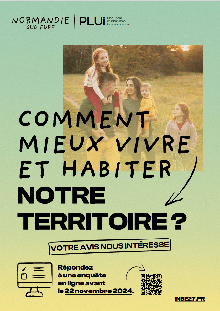 Affiche pour l'enquête PLUI avec une famille dans la nature